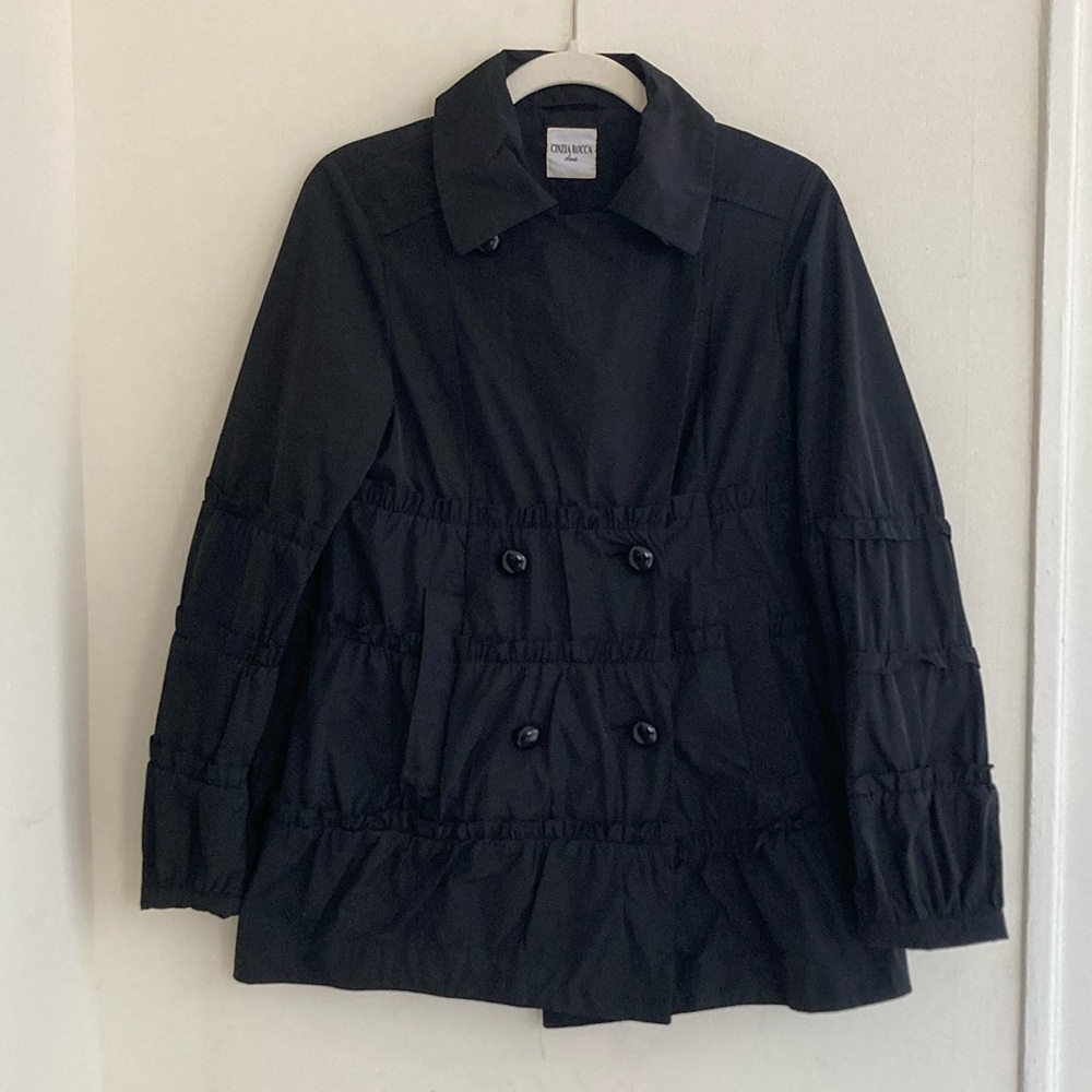 Cinzia Rocca Due Ruffled Short Rain Coat Size 2 Whimsigoth Tiered Quite Luxury
